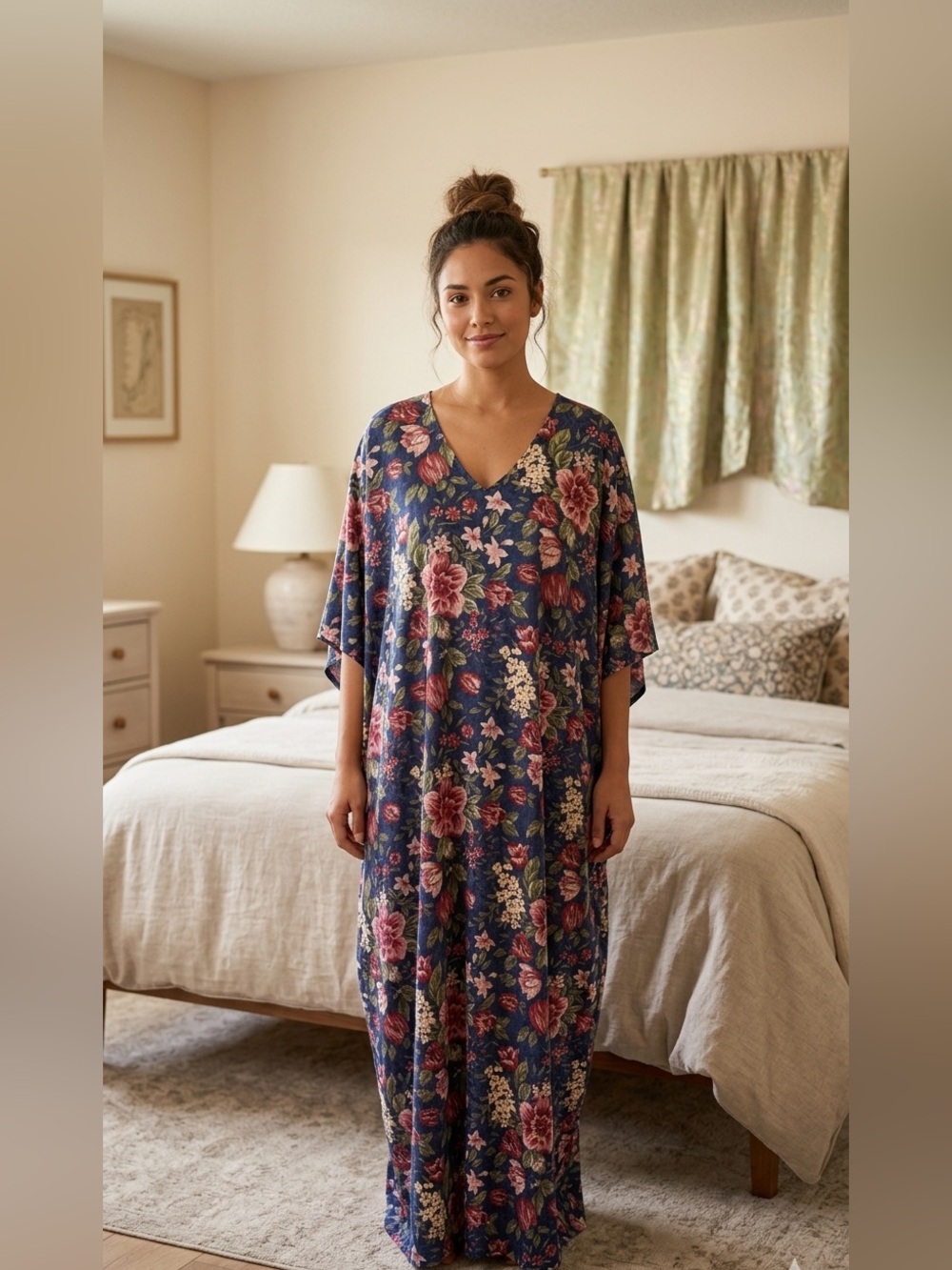 Floral Navy V-Neck Maxi Dress - Women's/E117